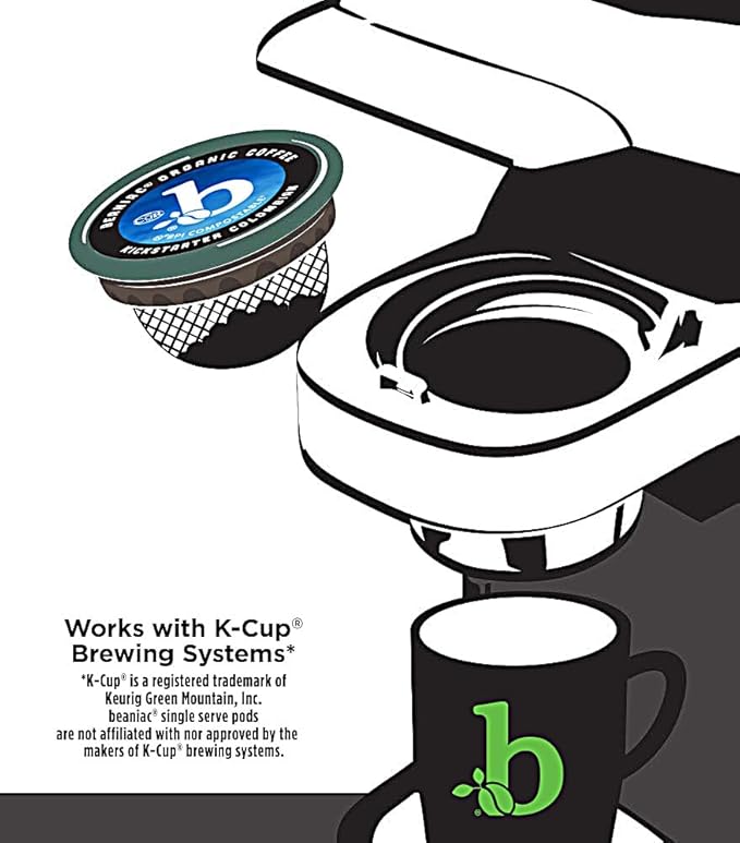 beaniac Organic Kickstarter Colombian Medium Light Roast Single Serve Compostable K Cup Coffee Pods Organic Arabica Coffee Keurig Brewer Compatible 30 Count
