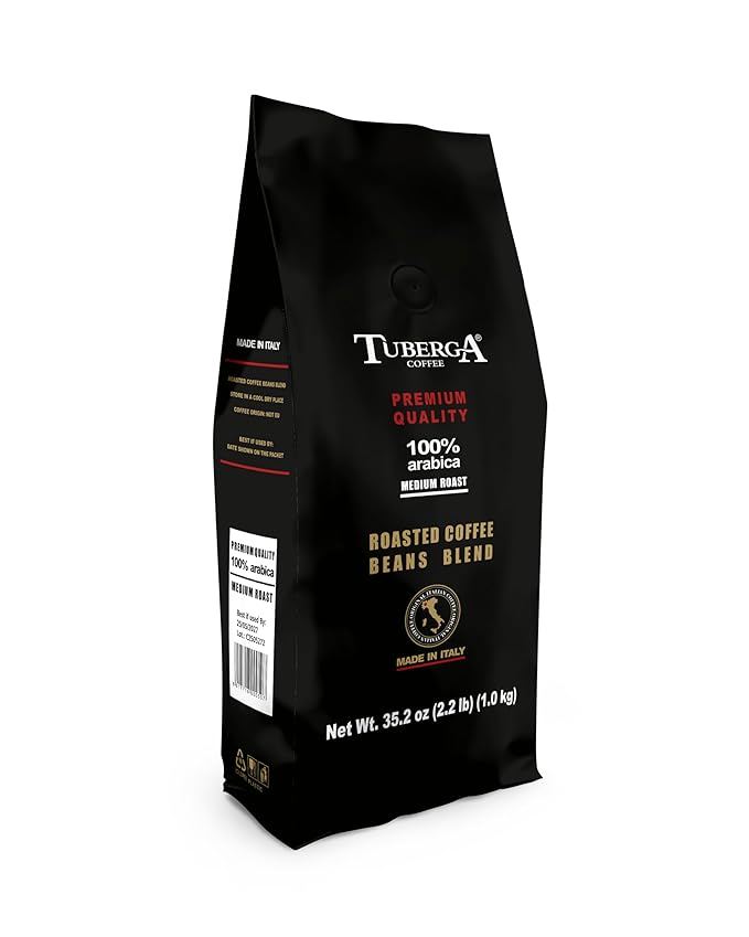 Tuberga Premium Quality 100% Arabica Whole Bean Coffee Medium Roast 2.2 Ib Original Italian Coffee. (Pack of 1)
