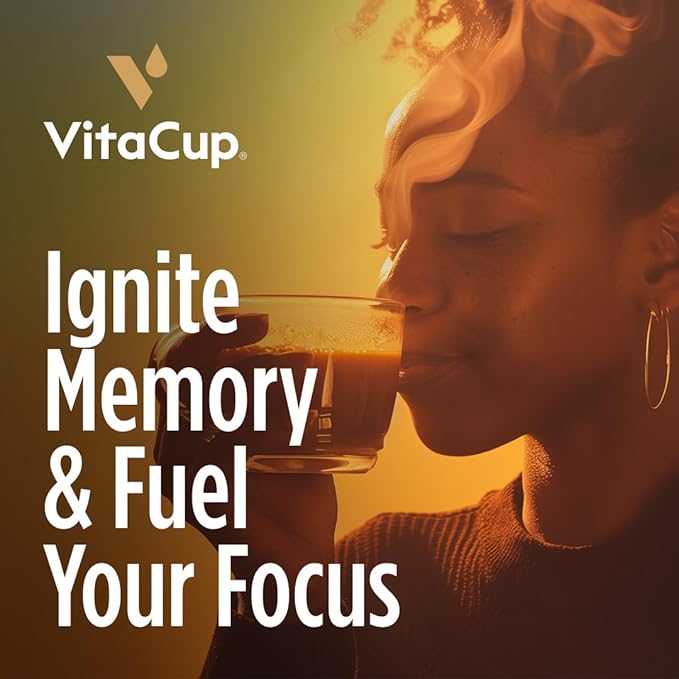 VitaCup Lightning Coffee Pods for Memory &amp Focus w/ 2X Caffeine Green Coffee Bean B Vitamins D3 Strong Dark Roast Single Serve Pod Compatible with Keurig K-Cup Brewers 16 Ct
