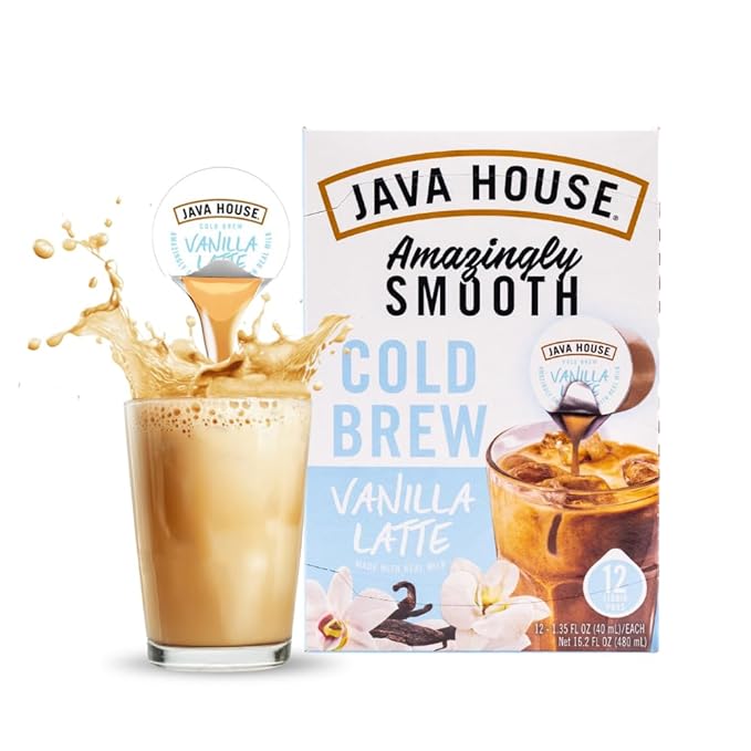 JAVA HOUSE French Vanilla Latte Cold Brew Coffee Pods (48 Count) Peel and Pour Pods Hot or Iced