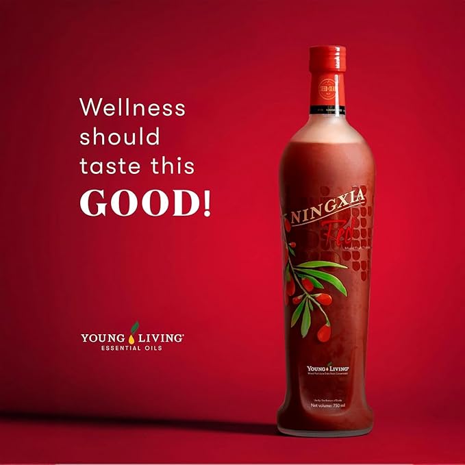 Young Living NingXia Red Antioxidant Drink | 25.35 fl oz | Superfruit with Wolfberry Blueberry Pomegranate Orange Lemon &amp Yuzu Essential Oils | 4 Pack