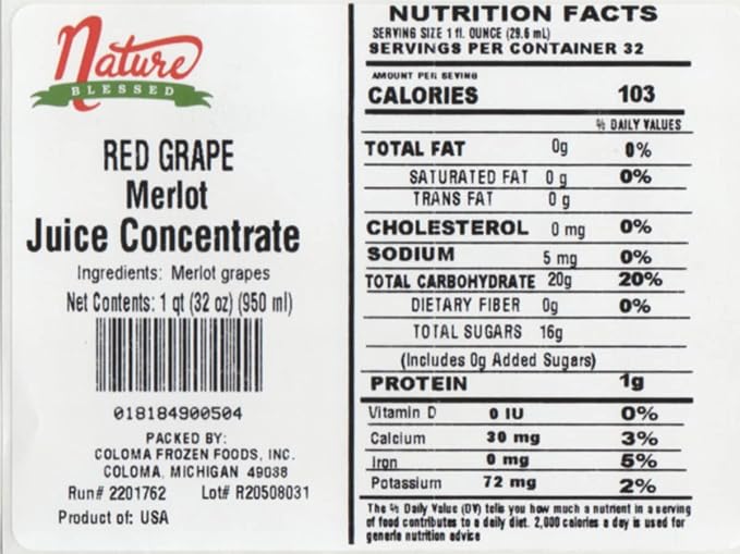 Nature Blessed 100% Pure Merlot Red Grape Fruit Juice Concentrate - 4 Quarts (4/2 fl oz bottles) Excellent for Home Brewers or Vintners Spirits Smoothies