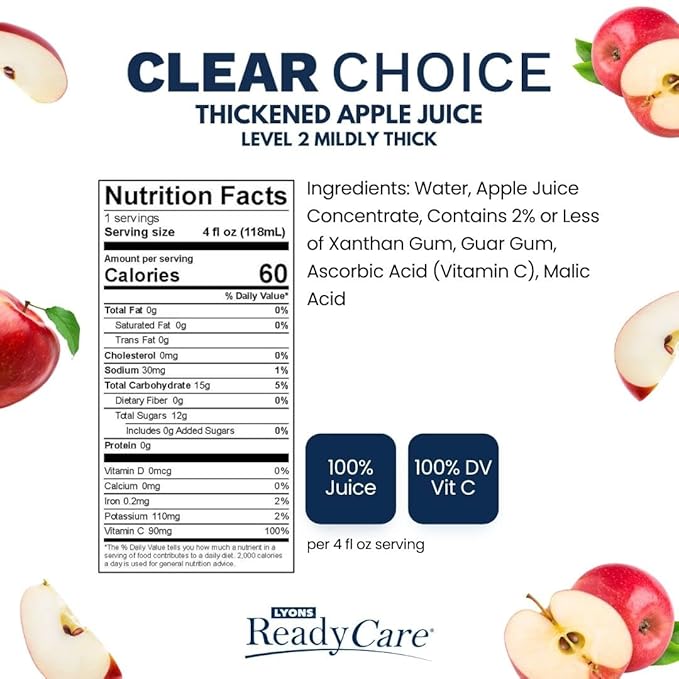 Lyons ReadyCare Thickened Apple Juice for Dysphagia &amp Swallowing Difficulty - Nectar Consistency Level 2 Mildly Thick - 4 fl oz (48 pack)