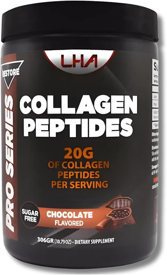 LHA Collagen Peptides Powder Chocolate Flavor Dietary Supplement for Skin Hair Nails Bone &amp Joint Support 10 oz