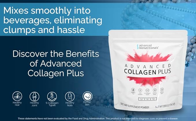 Advanced Collagen Plus Powder – 5 Types of Collagen (I II III V X) with Biotin &amp Chondroitin Sulfate – Supports Skin Hair Joints &amp Nails – Unflavored Easy-Mix Formula
