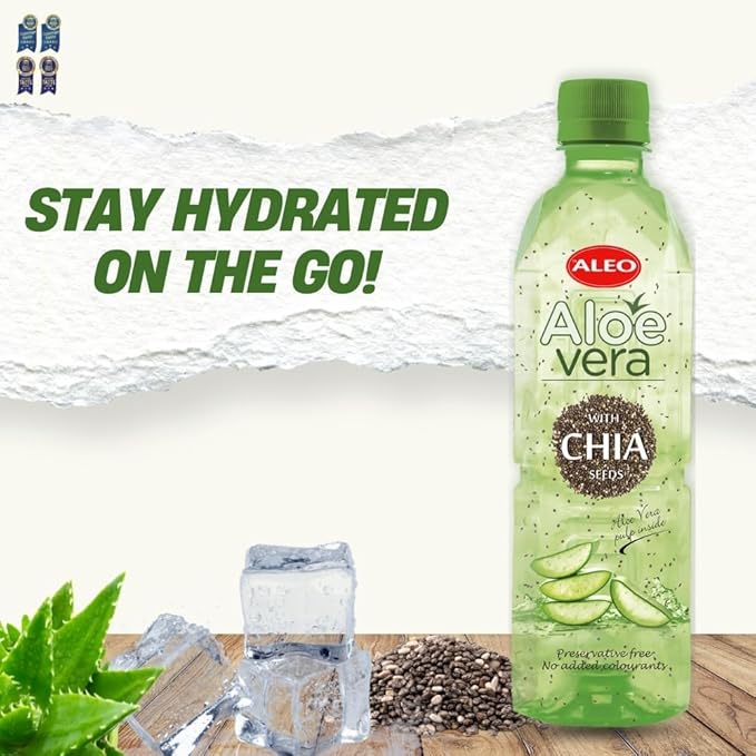 ALEO 0.5L Premium CHIA Aloe Vera Drink - Natural No Preservatives No Artificial Colors Superior Taste Award 2025
