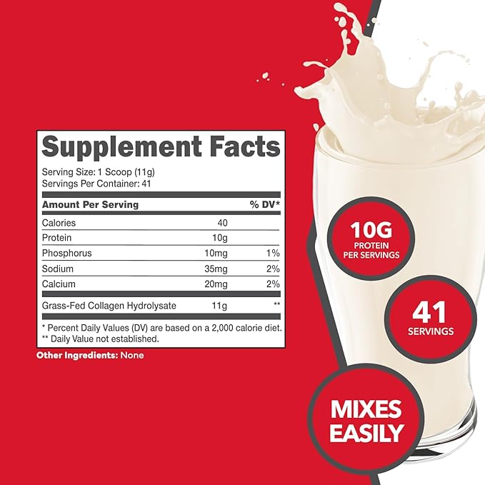Ketologic Grass Fed Collagen Hydrolysate Powder (Unflavored) (1 LB) - 41 Servings 11 G Collagen Per Serving 10 G Protein Per Serving - Grass-fed Collagen Peptides