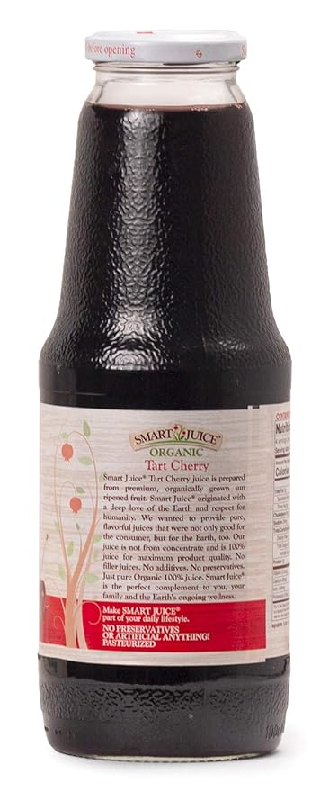 Smart Juice Organic Tart Cherry Juice - 33.8 fl oz (1L) - (Pack of 6) 100% Juice Not From Concentrate
