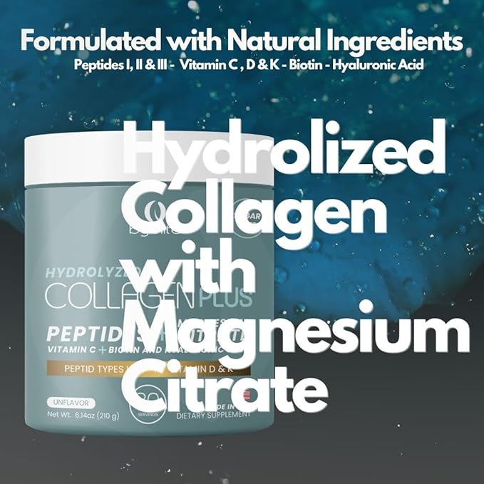 Colageno Hidrolizado para Mejorar Articulaciones + Citrato de Magnesio para tu Salud Digestiva + Peptidos IIIIII + Acido Hialuronico + Biotin + Vitamina C D y K y Fortalece Tus Uñas y Cabello