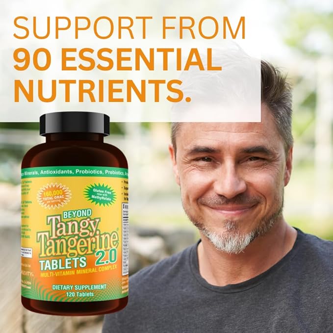 Youngevity Beyond Tangy Tangerine 2.0 Multi-Vitamin &amp Mineral Complex - Made with Natural &amp Whole Foods | 160000 ORAC | 120 Tablets | 1 Bottle