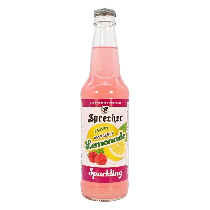Sprecher Sparkling Raspberry Lemonade in 12 fl oz Glass Bottles (12 Pack) Handcrafted Craft Soda with Real Lemon and Strawberry Juice Naturally Flavored and Cane Sugar Sweetened