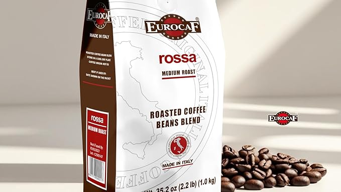 Eurocaf Miscela Rossa Whole Bean Coffee Medium Roast 2.2 Ib Original Italian Coffee (Pack of 1)