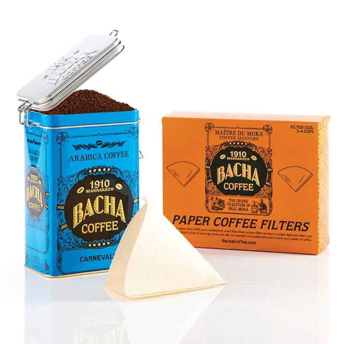 Bacha Coffee | Carnevale Fine Flavoured Coffee Autograph Collection 100% Arabica Specialty Coffee Ground Beans Medium Roast 350g &amp 100% Natural Unbleached Wood Fibre Paper Filters Large Bund