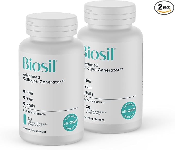Biosil Collagen Booster Supplement - 30 Original Capsules Pack of 2 - Patented ch-OSA Activator for Skin Hair Nails &amp Joints - Supports Natural Production - 30-Day Supply