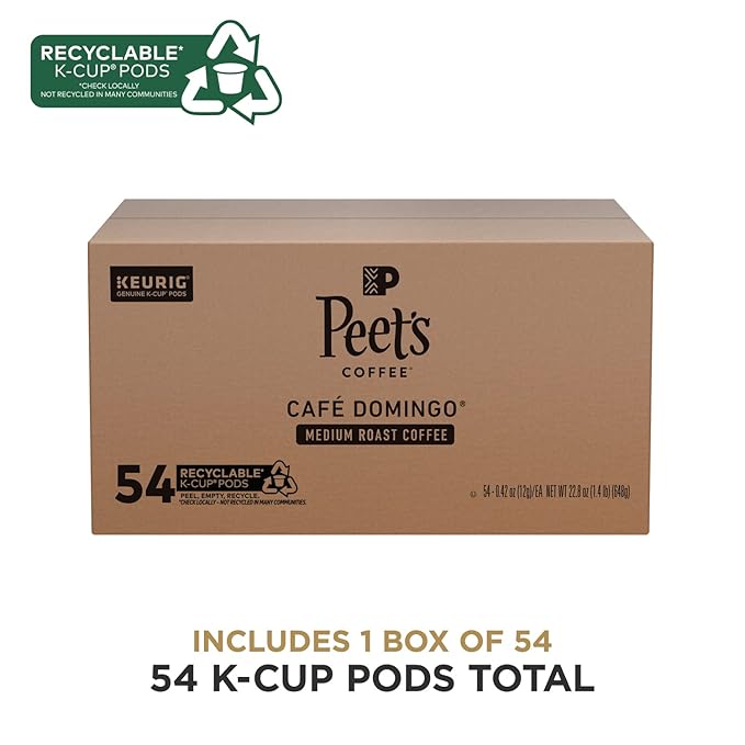 Peet's Coffee Medium Roast Keurig K-Cup Pods 100% Arabica Coffee - Café Domingo 54 Count (1 Box of 54 Pods)