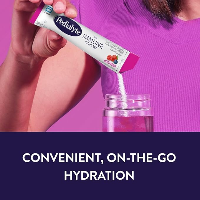 Pedialyte with Immune Support Electrolyte Drink Powder with Vitamin C and Zinc Advanced Hydration Variety Pack: Fruit Punch and Mixed Berry 24 Powder Packets
