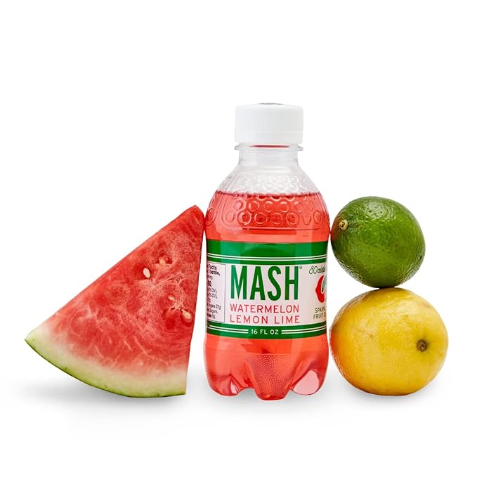 Boylan Bottling MASH Great Tasting Watermelon Lemon Lime – Lightly Carbonated Fruit Drink - Low Calorie &amp No Sugar - Made With All Natural Pure Cane Sugar- 12 Count