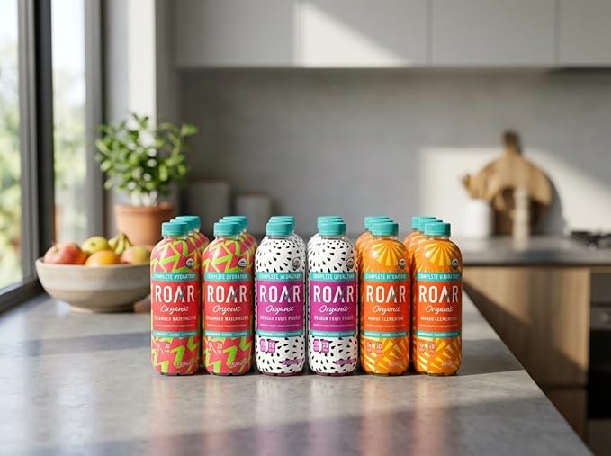 Roar Sparkling Water Variety Pack – 12 Pack 532ml Bottles – Dragon Fruit Punch Strawberry Lemonade &amp Mango Clementine – Zero Sugar Naturally Flavored Refreshing Carbonated Beverage