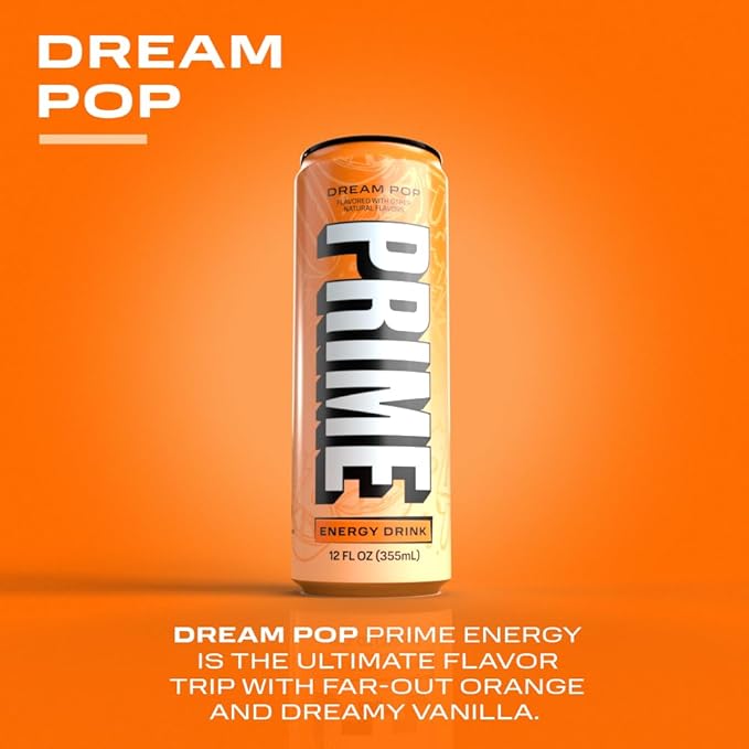 PRIME Energy DREAM POP | Zero Sugar Energy Drink | Preworkout Energy | 200mg Caffeine with 355mg of Electrolytes and Coconut Water for Hydration| Vegan | Gluten Free |12 Fluid Ounce | 24 Pack