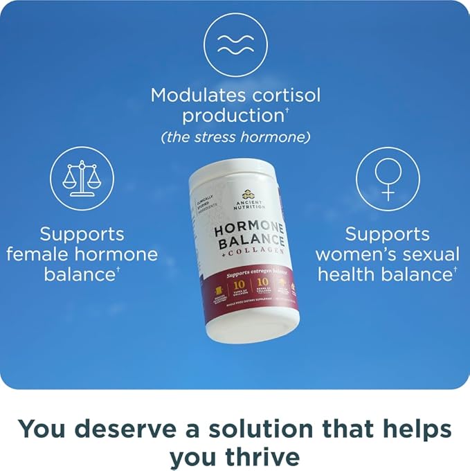 Ancient Nutrition Hormone Balance + Collagen Powder Supplement Hydrolyzed Collagen Peptides Key Clinically Validated Ingredient to Support Balanced Hormones and Boost Energy Vanilla 25 Servings