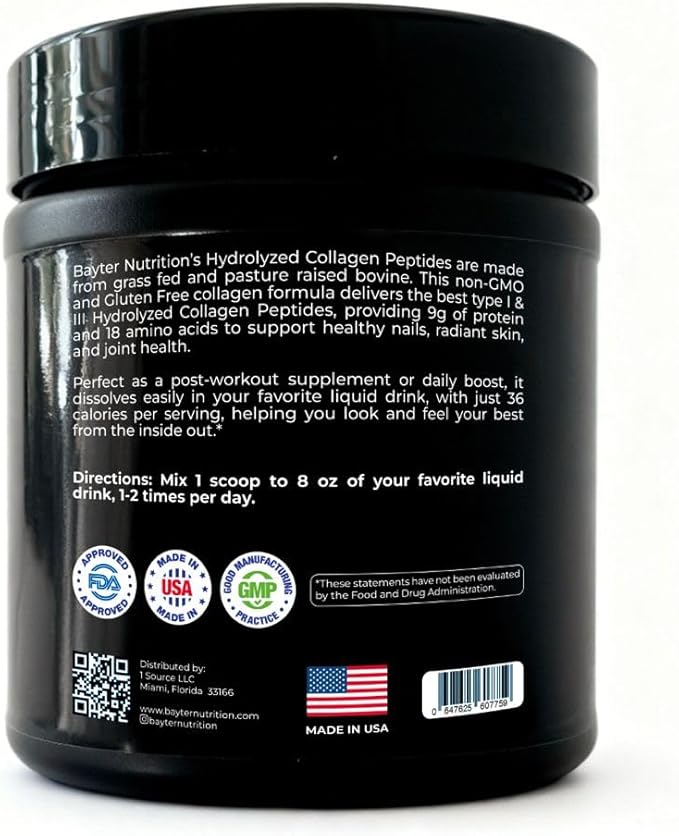 Hydrolyzed Collagen Peptides Types I &amp II Unflavored100% Grass-fed Pasture-Raised BovineNon-GMO Gluten-Free Non-Artificial additives or preservatives