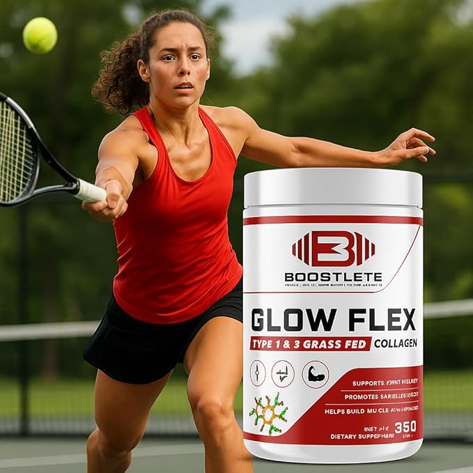 GlowFlex Grass-Fed Collagen Peptides Powder - Type I &amp III Collagen Supports Skin Hair Nails Joints &amp Overall Wellness - Non-GMO Unflavored - Made in USA (30 Servings)