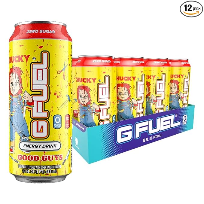 G Fuel Energy Drink Blood Orange Sugar Free Beverage with 140mg Caffeine Daily Energy Boost with Focus Amino Vitamin + Antioxidants 16 oz Cans (Chucky 12-Pack)