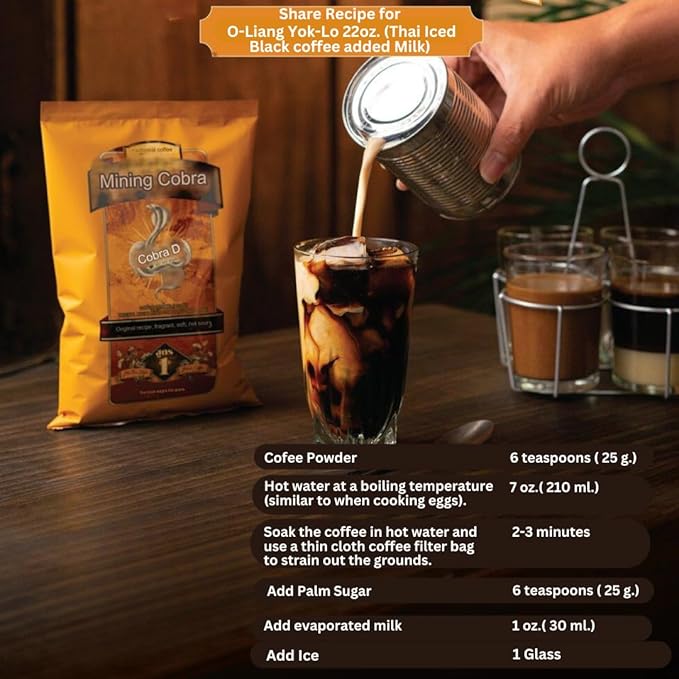 Yellow Cobra Thai Traditional ground Coffee Blend Thailand Kafe Bo-ran 350g Smooth Aromatic O-Liang Kopi Perfect for Iced Coffee and Thai Brews Free Thai Coffee Brew Cloth Filter