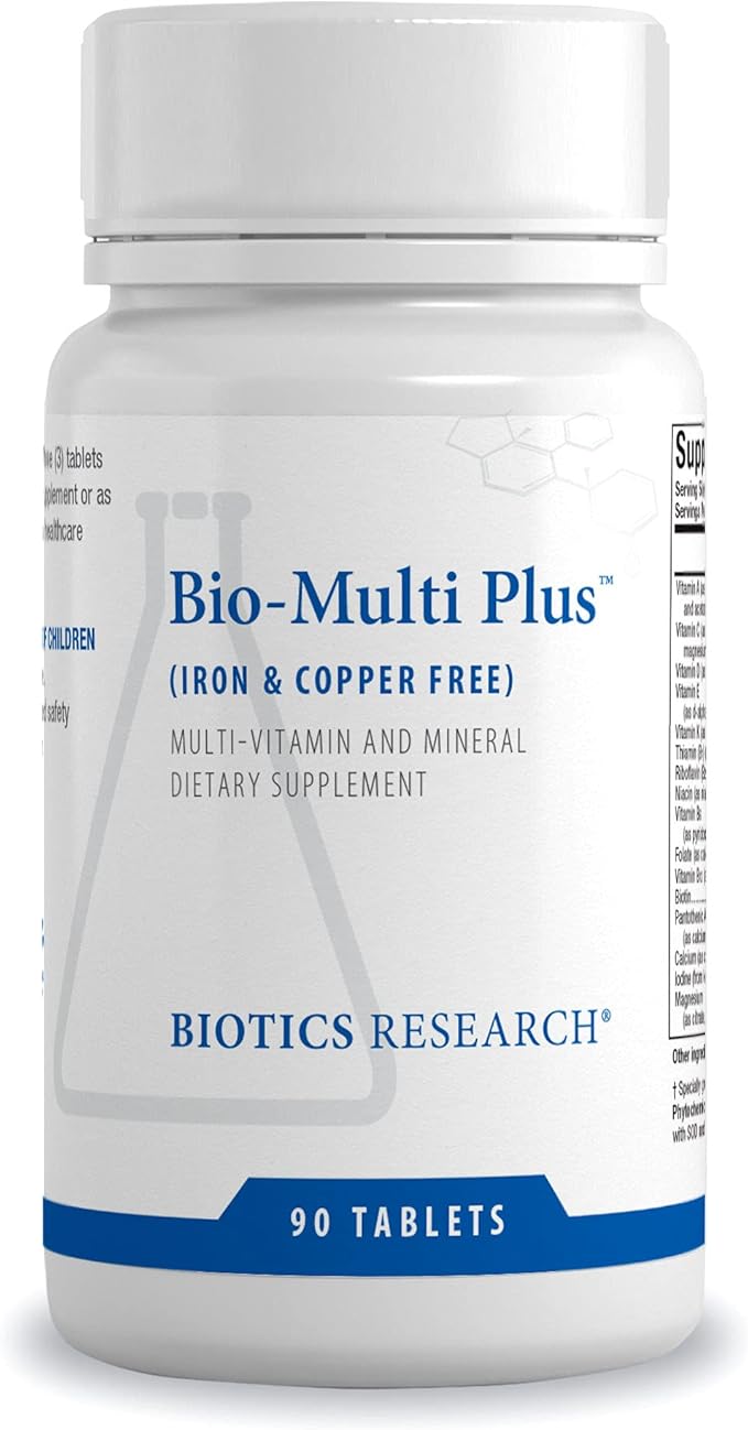 Biotics Research Bio-Multi Plus Iron &amp Copper Free Multivitamin Chelated Minerals Emulsified Fat Soluble Vitamins Iron Free Copper Free High antioxidants SOD Catalase 90 Tabs