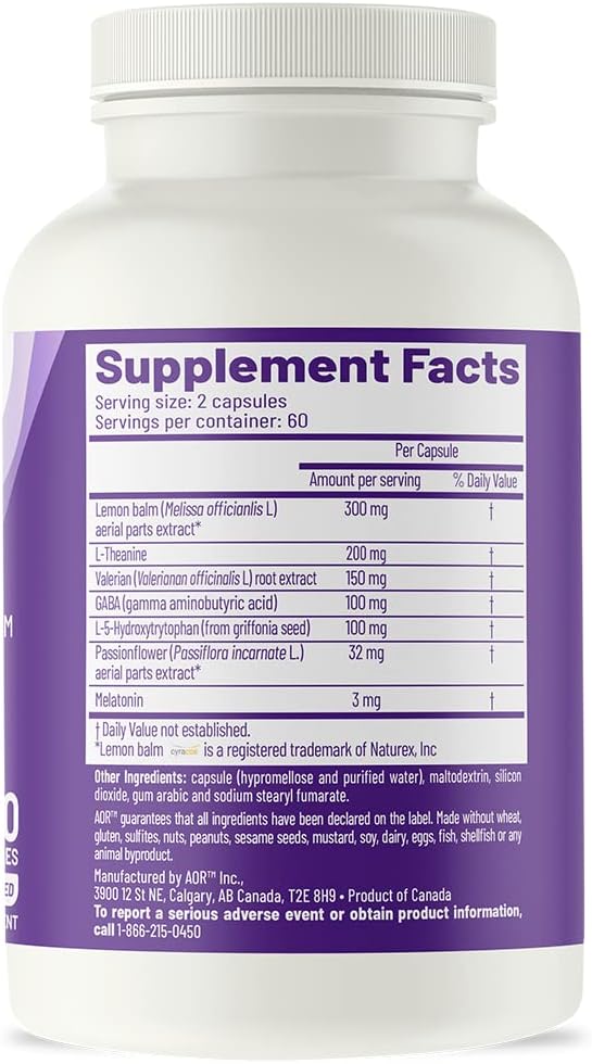 AOR Ortho Sleep 443 mg 60 Vegan Capsules 60-Day Supply with GABA Melatonin &amp L-Theanine Travel-Friendly Format GMO &amp Gluten-Free Designed for Evening Relaxation &amp a Consistent Night