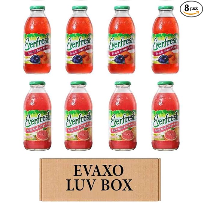 GONDMAX LUV BOX - Peach Plum Pear &amp Ruby Red Grapefruit Juice Variety Pack 8 x 16 oz Bottles
