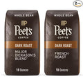 Peet's Coffee Dark Roast Whole Bean Coffee Bundle - Major Dickason's Blend and French Roast 36 Ounces (2 Bags of 18 Ounces)