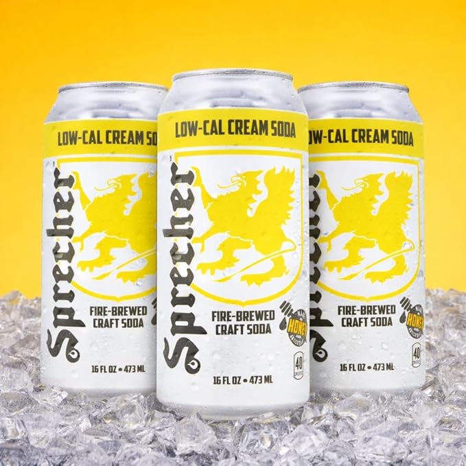 Sprecher Low-Cal Cream Soda 16 fl oz Cans (12 Pack) Fire-Brewed Craft Diet Soda with Real Honey Handcrafted Reduced Calorie Cream Soda Caffeine-Free Gourmet Beverage