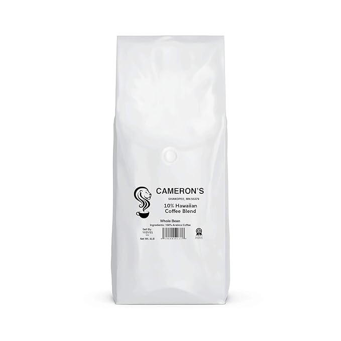 Cameron's Coffee Roasted Whole Bean Coffee 10% Hawaiian Coffee Blend 4 Pound