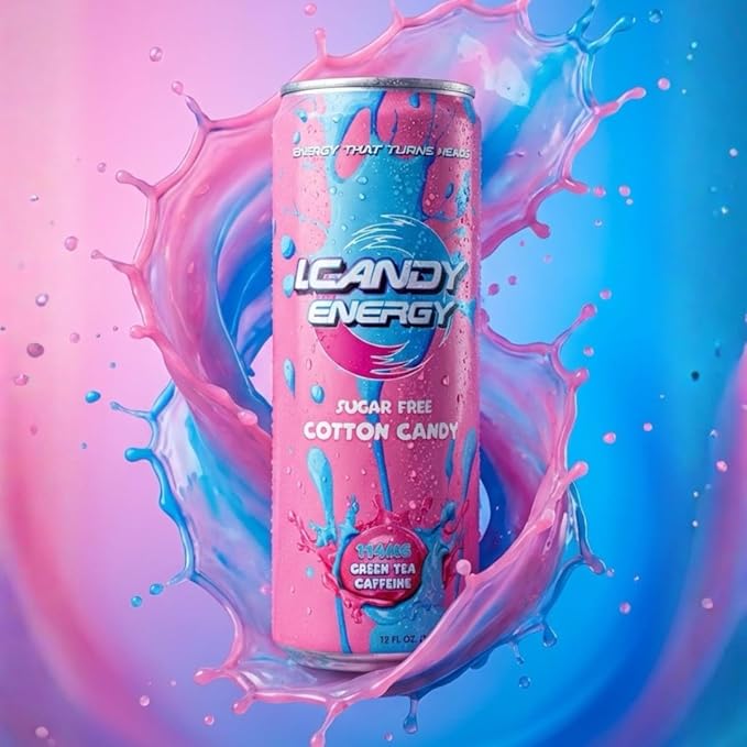 I.CANDY Energy Drink Variety Pack Original Cotton Candy Sugar Free 12 Fl Oz Cans Natural Caffeine with B3 B6 B12 Vitamins Bold Flavor No Crash Beverage