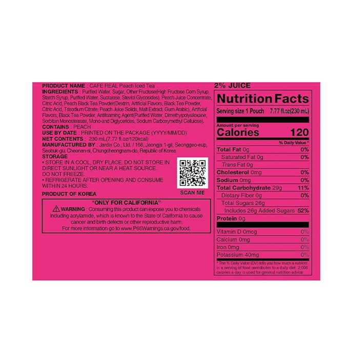 ROASTIQUE Official Cafe Real Peach - Flavored Juice Drink Pouch Peachy Lush Iced Tea Korean Convenience Store Drinks 7.77 fl oz (Pack of 10)
