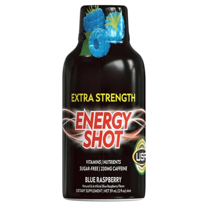 Extra Strength Energy Shot 48 Bottles (2 fl oz Each) – Sugar Free Liquid Energy Supplement with Caffeine (Pack of 1)