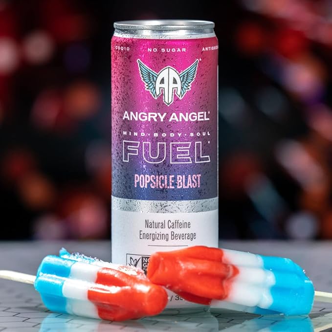Angry Angel Ice Pop Blast &amp Tropical Natural Energy Drink - (24 count) Mixed Pack - Zero Sugar - CoQ10 - Important B Vitamins - 12 oz Cans