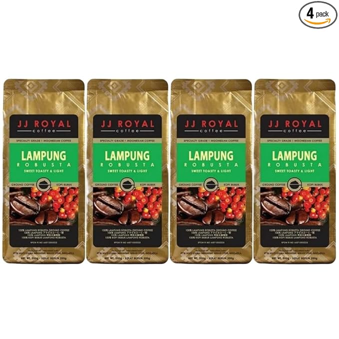 JJ Royal Coffee Lampung Robusta 200g Ground Coffee (Pack of 4)