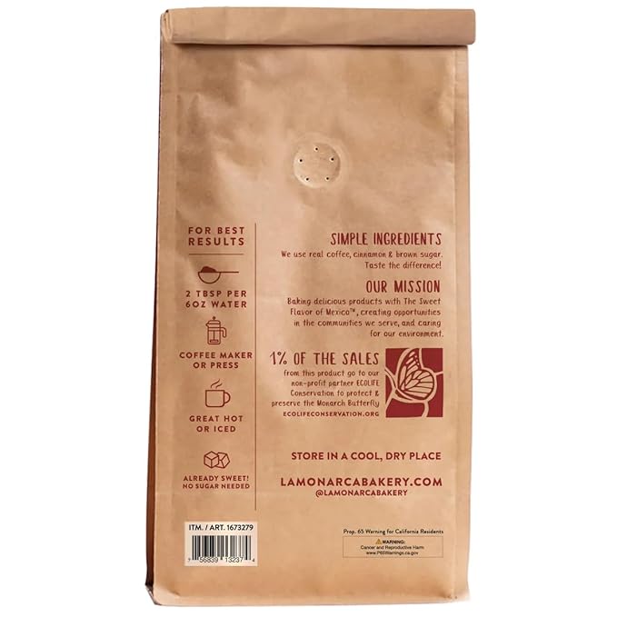 La Monarca Bakery Cafe De Olla Ground Coffee 100% Arabica Mexican Coffee Blend with Cinnamon and Brown Sugar Medium Roast 40 oz (Pack of 1)