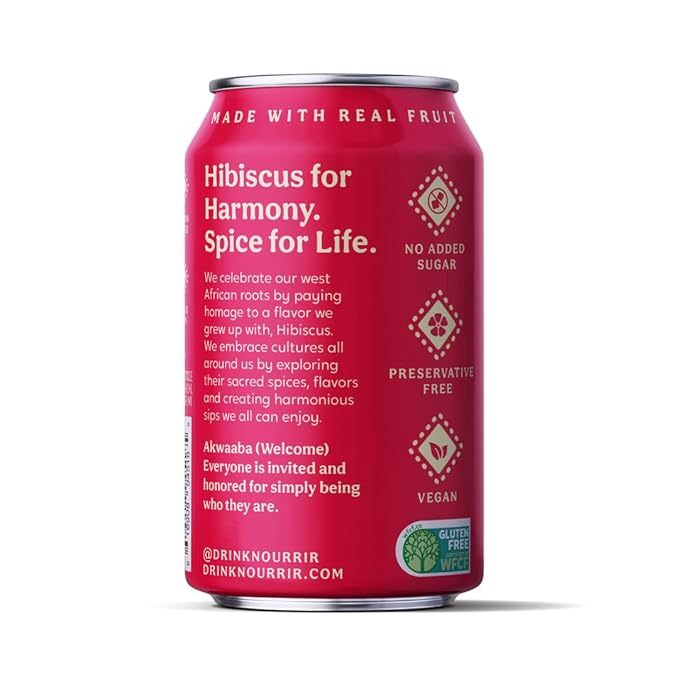 Nourrir Sparkling Cranberry Hibiscus Juice Real Fruit Bold Berries &amp Botanical Blend Non-GMO Gluten-Free Non-Alcoholic 90 cals 0g Added Sugar 12 cans (12-Pack)