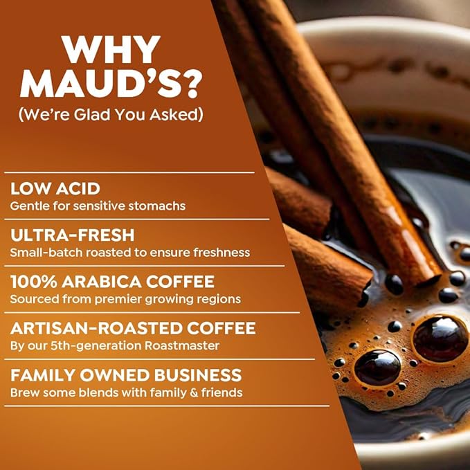 Maud's Cinnamon Roll Flavored Coffee Pods 50 ct Medium Roast Flavored Coffee in Single Serve Pods – 100% Arabica Beans Compatible with Keurig K Cups Maker