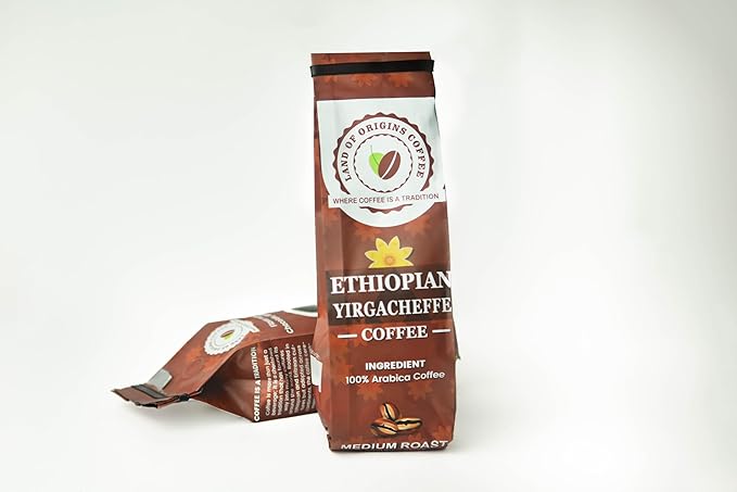 Land of Origins Coffee ETHIOPIAN YIRGACHEFFE GROUND Natural medium Roast Coffee - 12oz