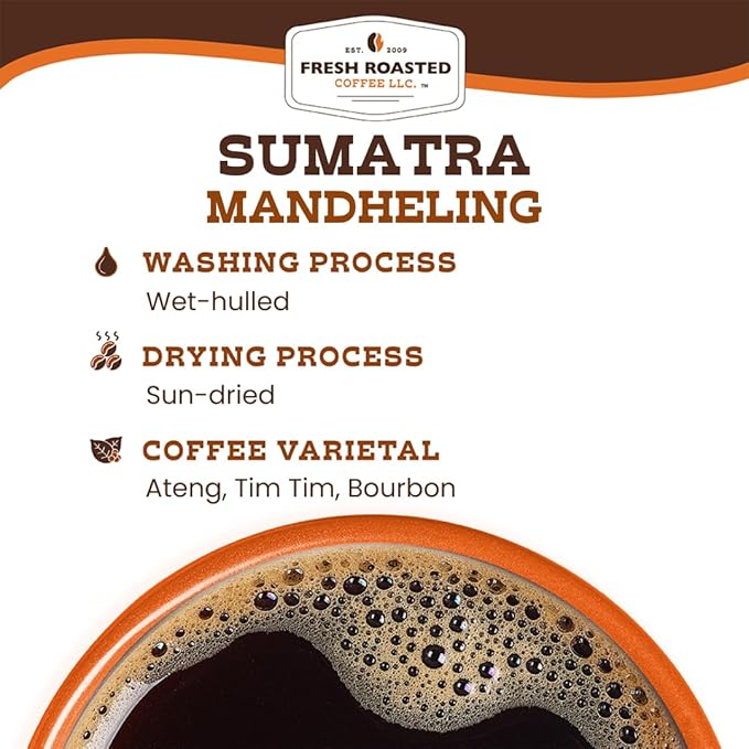 Fresh Roasted Coffee100% Sumatra Mandheling | 5 lb (80 oz) | Single Origin | Medium Roast | Kosher | Whole Bean