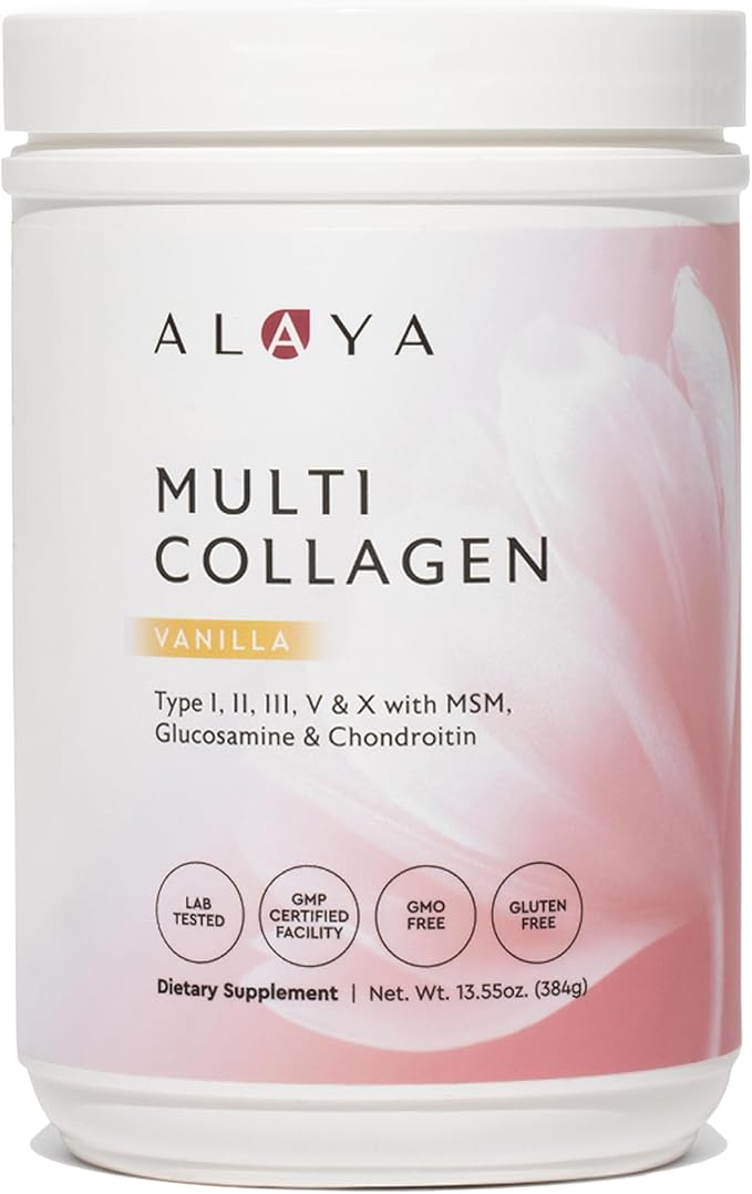 Alaya Multi Collagen Powder - Type I II III V X Hydrolyzed Collagen Peptides Protein Powder Supplement with MSM + GC (Vanilla)