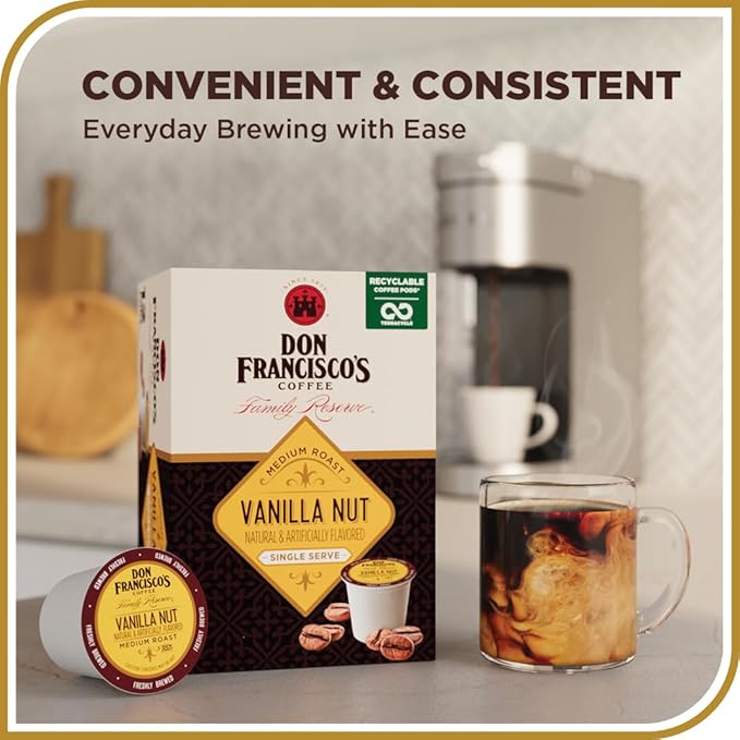 Don Francisco's Vanilla Nut Flavored Coffee - 12 K-Cup Compatible Single-Serve Pods - 100% Arabica Single-Serve Smooth Rich Flavor and Nutty Notes - Compatible with Keurig Brewers (Pack of 2)