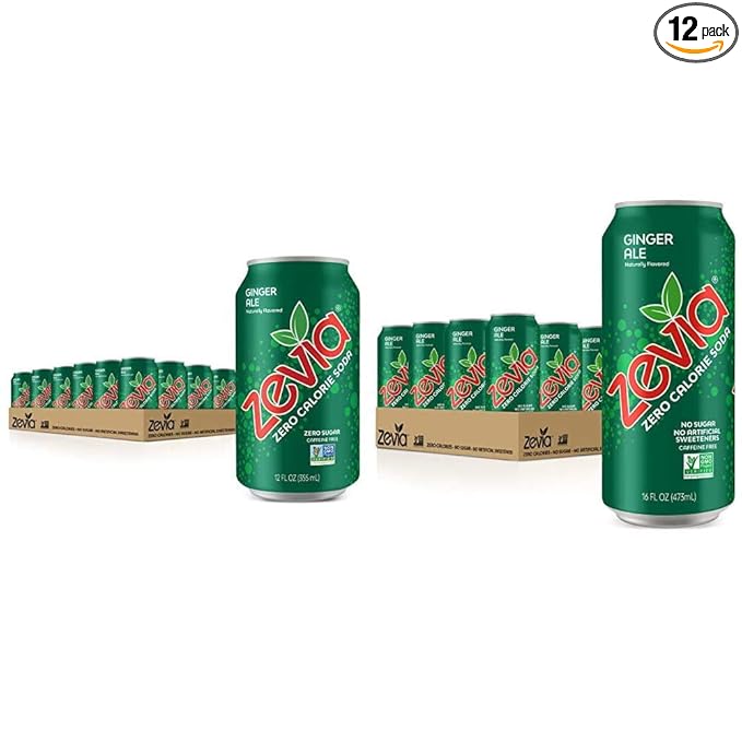 Zevia Zero Calorie Ginger Ale Soda Cans (24 Pack of 12 oz + 12 Pack of 16 oz)