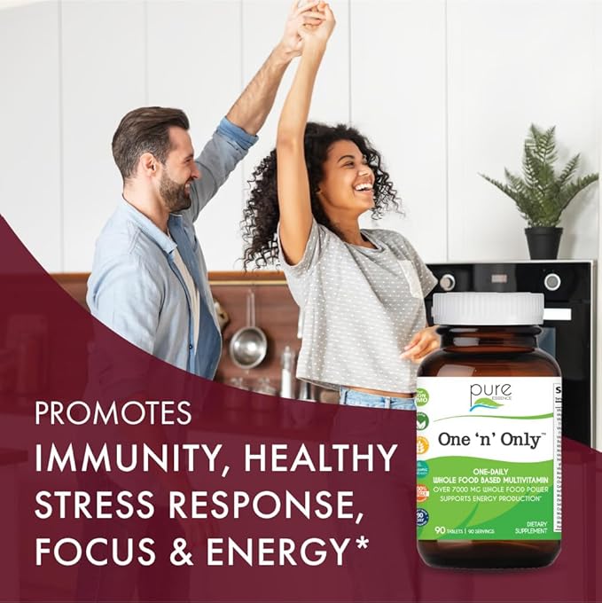 One n Only Whole Food Multivitamin by Pure Essence - Super Energetic Once a Day with Superfoods Minerals Enzymes Vitamin D D3 B12 Biotin - 30 Tablets