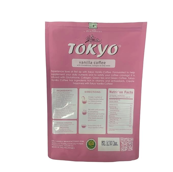 Generic 10 Sachets Namiro-seus Tokyo Vanilla Coffee with Glutathione Collagen and Chia Seeds