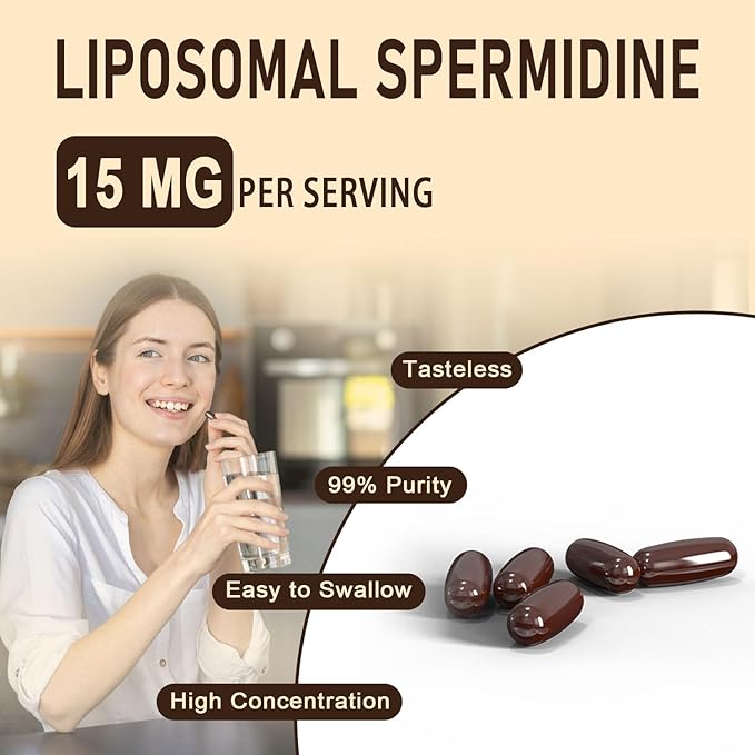 Spermidine Supplement 15 MG - 99% Purity High Absorption 1500 MG Fermented Wheat Germ Extract with Zinc &amp Thiamin Spermidine for Men &amp Women - Cellular Renewal Aging Defense Energy 60 So